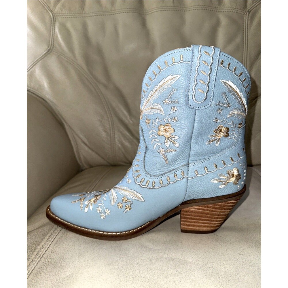 Dingo Western Boots Embroidered Womens 8M Floral DI748 Blue Flowers Leather - Picture 4 of 16